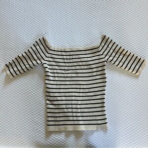 Zara Ribbed Off the Shoulder Striped Top • Medium